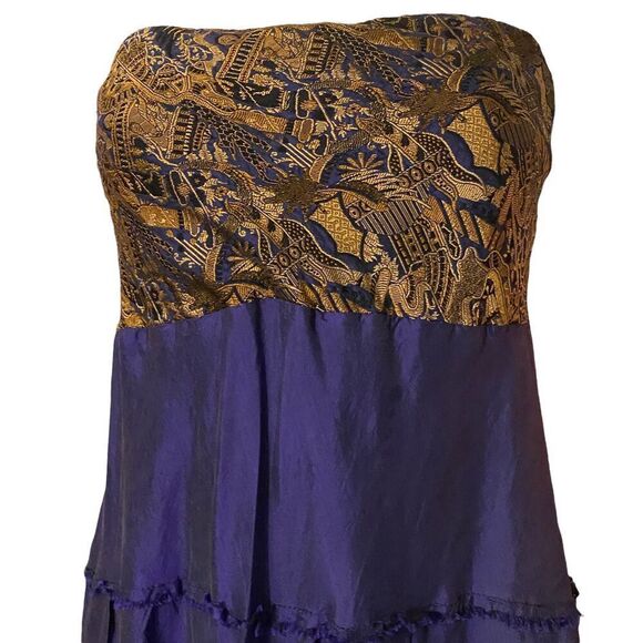 Silk Strapless Tiered Dress Purple/Eggplant Iridescent Size S/M - Picture 8 of 16